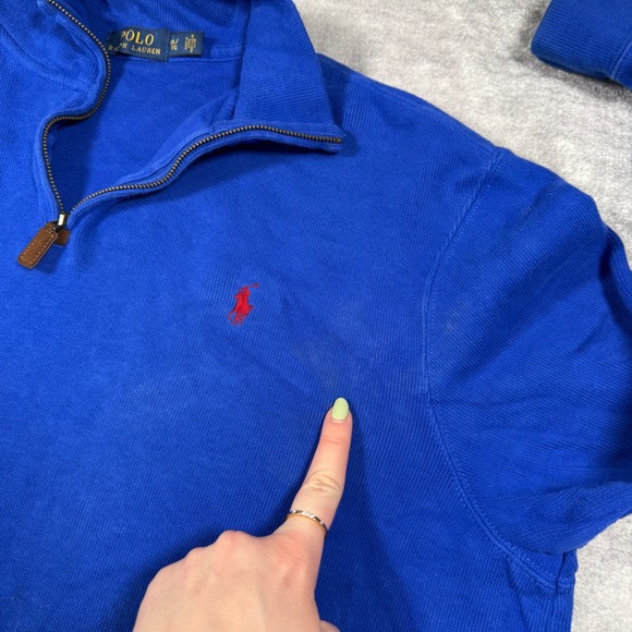 Polo Ralph Lauren Sweatshirt Mens XL Blue Ribbed Quarter Zip Preppy Pony Tech - Picture 5 of 10